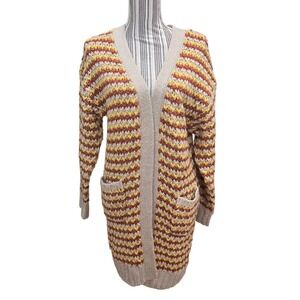 Coco + Jaimeson Chunky Knit Long Fall Cardigan‎ Striped with Pockets Womens Med